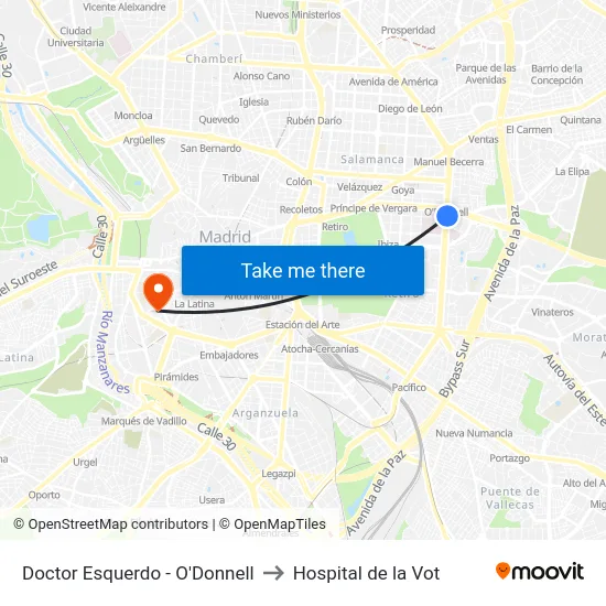 Doctor Esquerdo - O'Donnell to Hospital de la Vot map