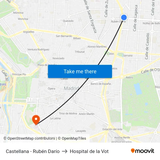 Castellana - Rubén Darío to Hospital de la Vot map