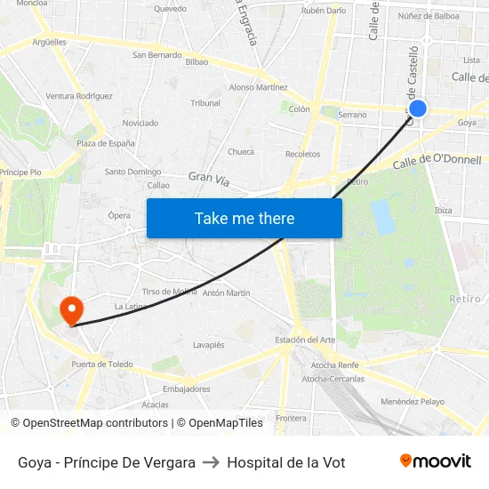 Goya - Príncipe De Vergara to Hospital de la Vot map