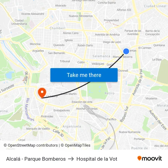 Alcalá - Parque Bomberos to Hospital de la Vot map