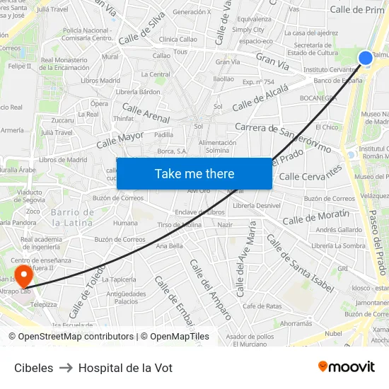 Cibeles to Hospital de la Vot map
