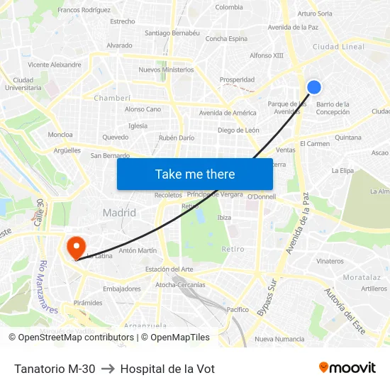 Tanatorio M-30 to Hospital de la Vot map