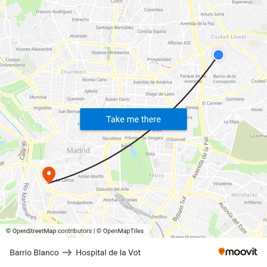 Barrio Blanco to Hospital de la Vot map