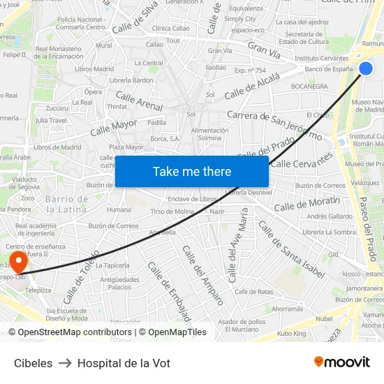 Cibeles to Hospital de la Vot map