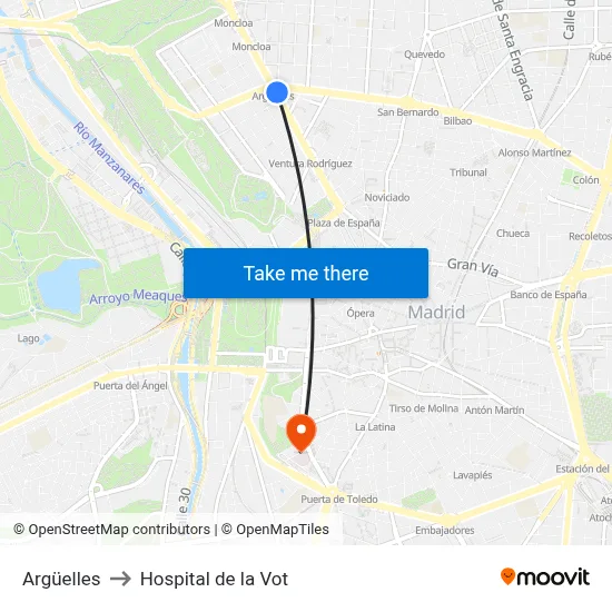 Argüelles to Hospital de la Vot map