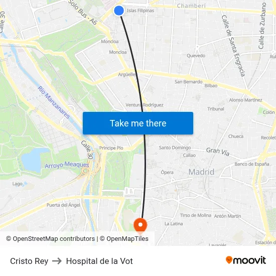 Cristo Rey to Hospital de la Vot map