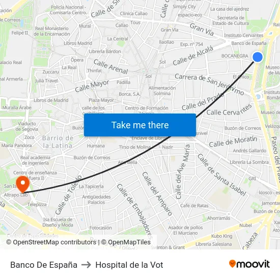 Banco De España to Hospital de la Vot map