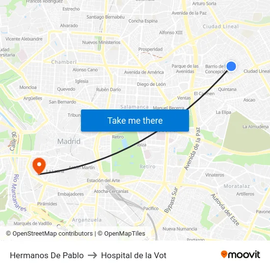 Hermanos De Pablo to Hospital de la Vot map