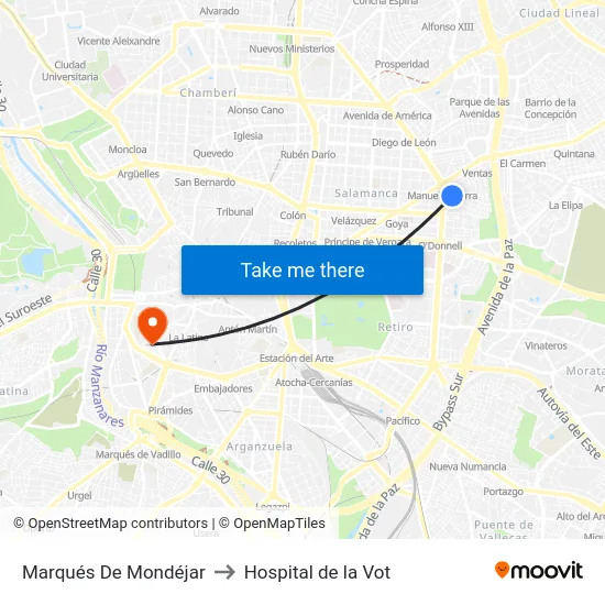 Marqués De Mondéjar to Hospital de la Vot map