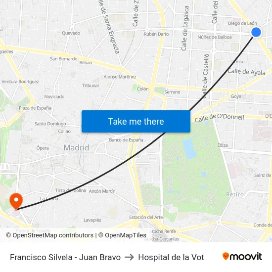 Francisco Silvela - Juan Bravo to Hospital de la Vot map