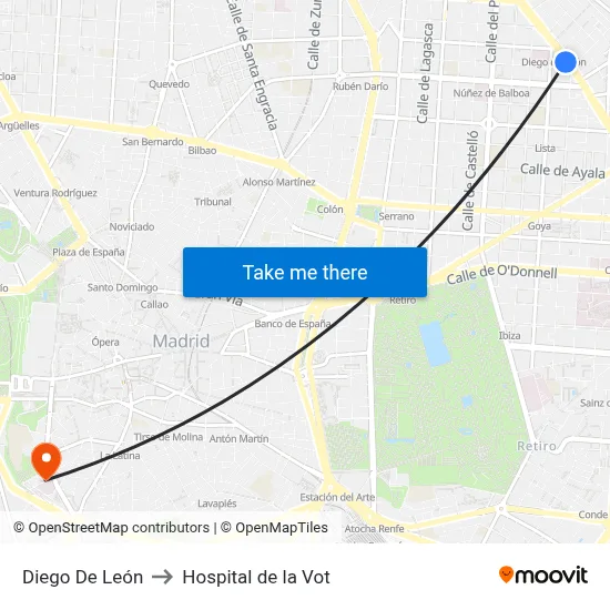 Diego De León to Hospital de la Vot map