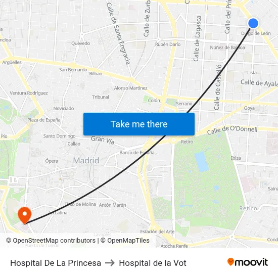 Hospital De La Princesa to Hospital de la Vot map