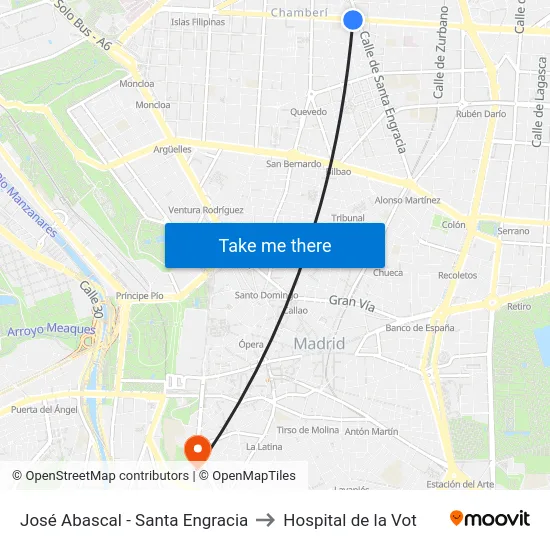 José Abascal - Santa Engracia to Hospital de la Vot map