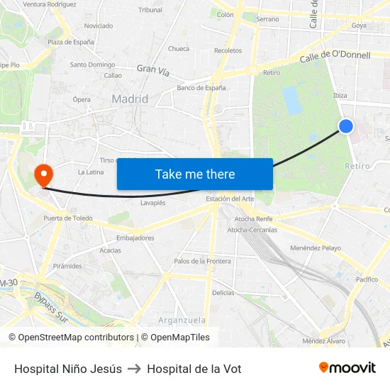 Hospital Niño Jesús to Hospital de la Vot map