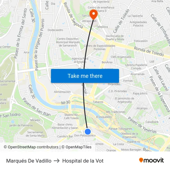Marqués De Vadillo to Hospital de la Vot map