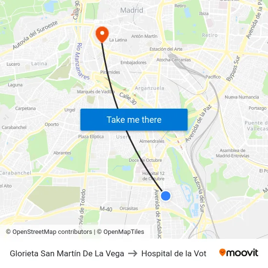 Glorieta San Martín De La Vega to Hospital de la Vot map