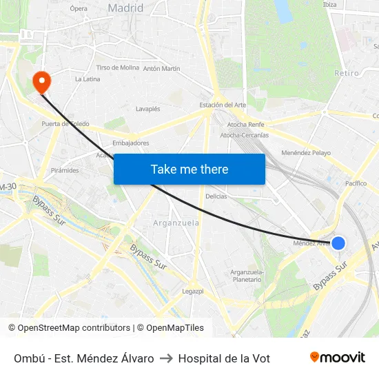Ombú - Est. Méndez Álvaro to Hospital de la Vot map
