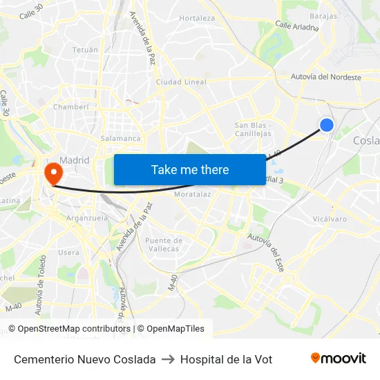 Cementerio Nuevo Coslada to Hospital de la Vot map