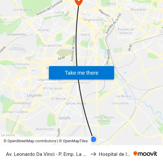 Av. Leonardo Da Vinci - P. Emp. La Carpetanía to Hospital de la Vot map