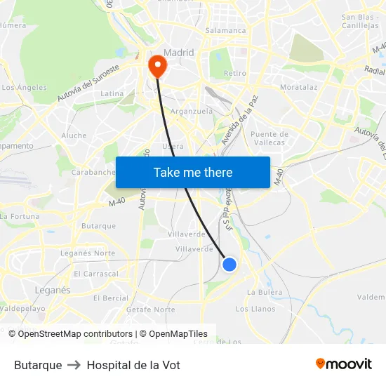 Butarque to Hospital de la Vot map