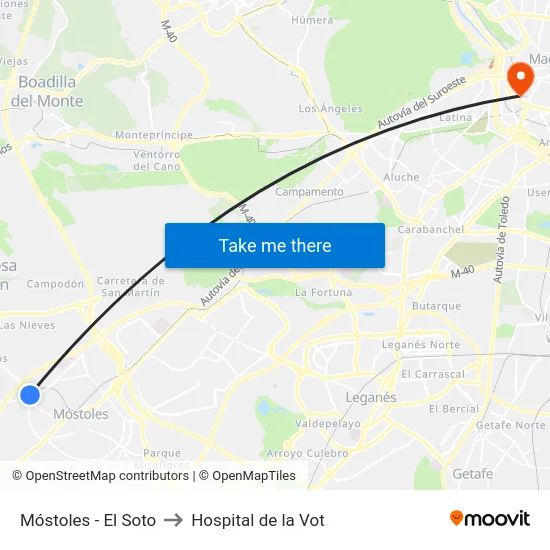 Móstoles - El Soto to Hospital de la Vot map