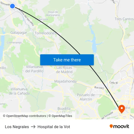 Los Negrales to Hospital de la Vot map