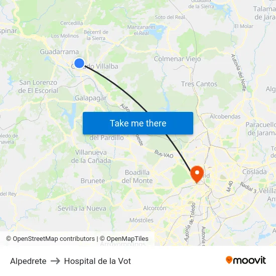 Alpedrete to Hospital de la Vot map