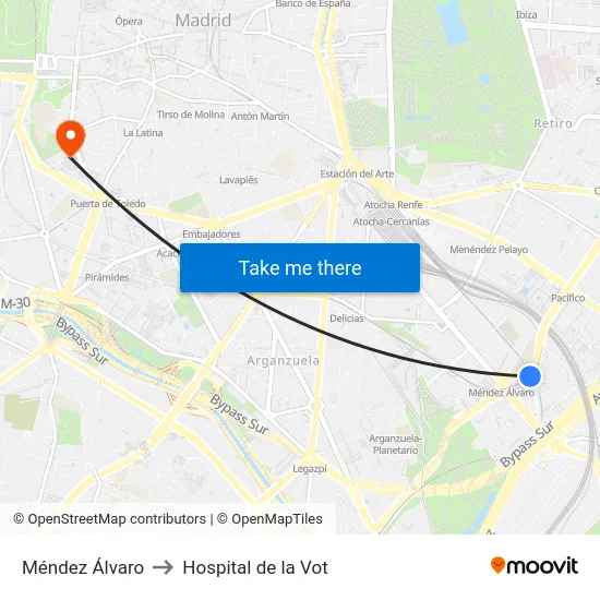 Méndez Álvaro to Hospital de la Vot map