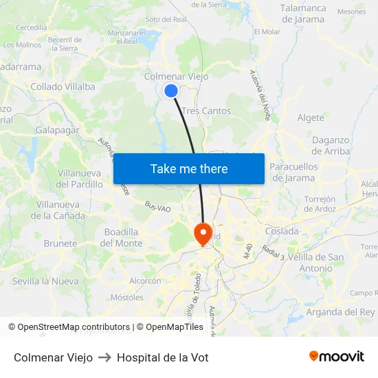 Colmenar Viejo to Hospital de la Vot map