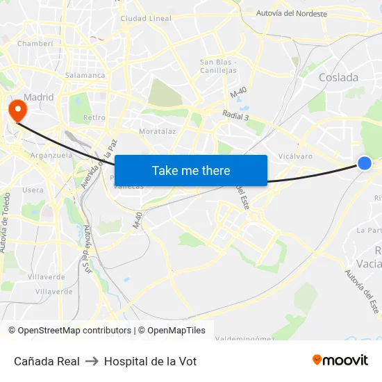 Cañada Real to Hospital de la Vot map