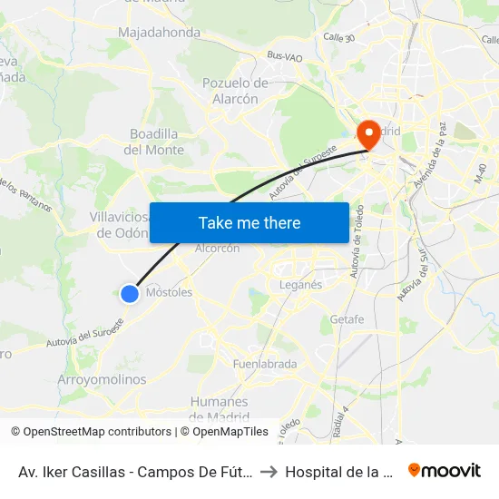 Av. Iker Casillas - Campos De Fútbol to Hospital de la Vot map