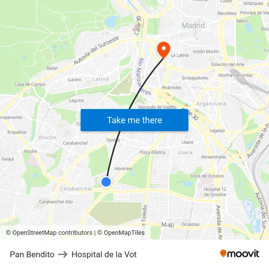 Pan Bendito to Hospital de la Vot map