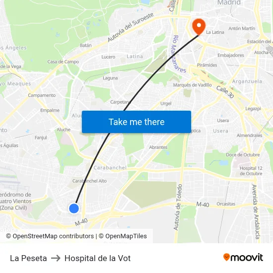 La Peseta to Hospital de la Vot map