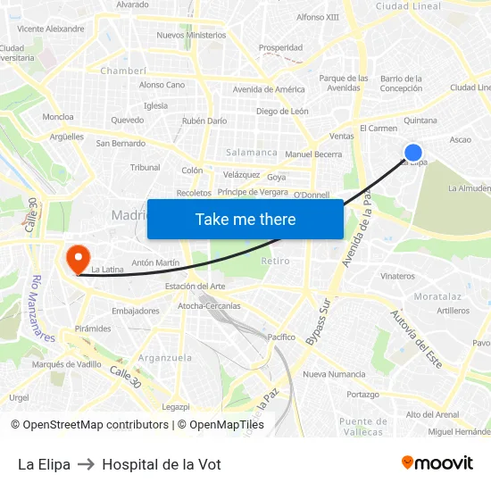 La Elipa to Hospital de la Vot map