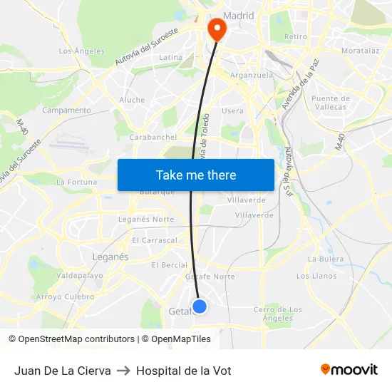 Juan De La Cierva to Hospital de la Vot map
