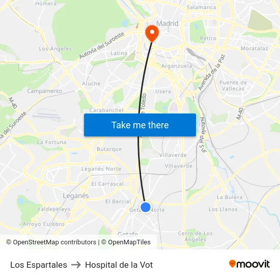 Los Espartales to Hospital de la Vot map
