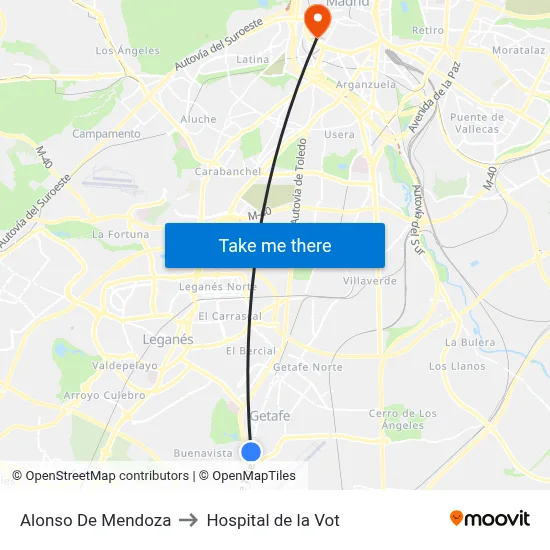 Alonso De Mendoza to Hospital de la Vot map