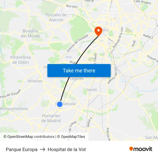 Parque Europa to Hospital de la Vot map