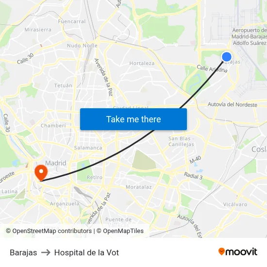 Barajas to Hospital de la Vot map