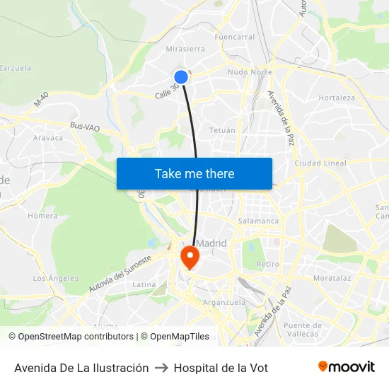 Avenida De La Ilustración to Hospital de la Vot map