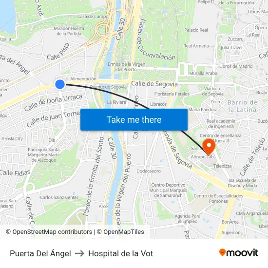 Puerta Del Ángel to Hospital de la Vot map