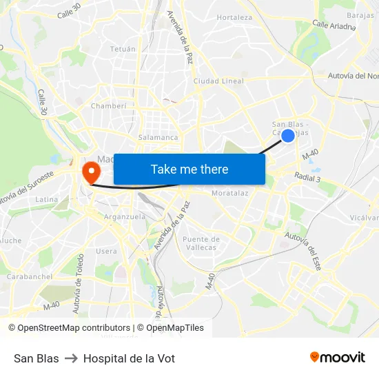 San Blas to Hospital de la Vot map