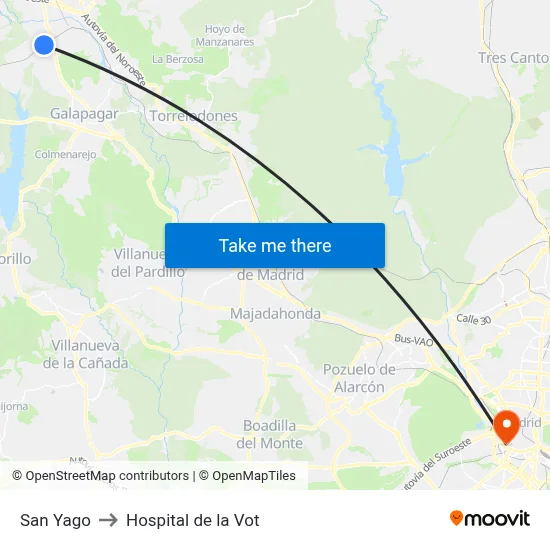 San Yago to Hospital de la Vot map