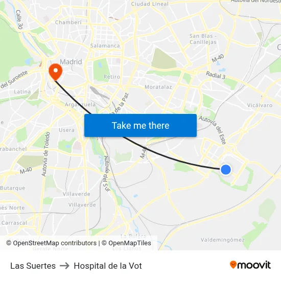 Las Suertes to Hospital de la Vot map
