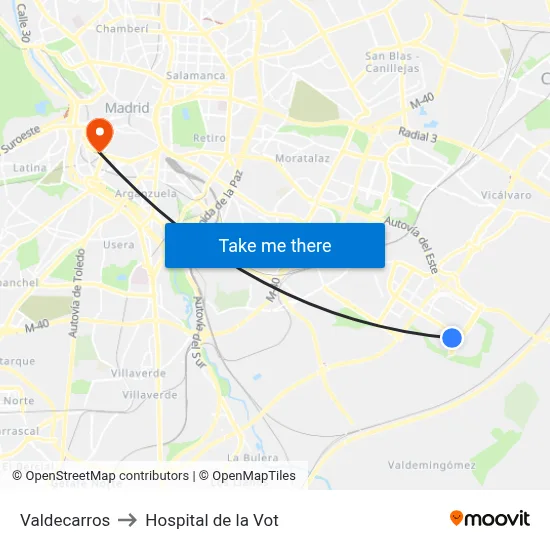 Valdecarros to Hospital de la Vot map