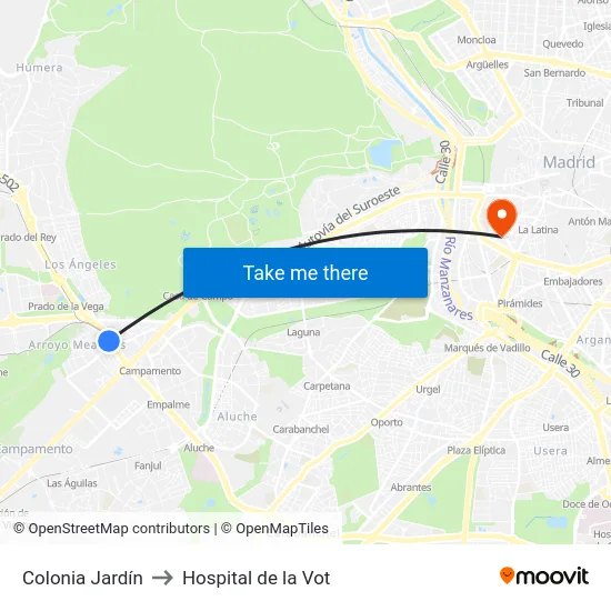 Colonia Jardín to Hospital de la Vot map