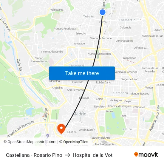 Castellana - Rosario Pino to Hospital de la Vot map