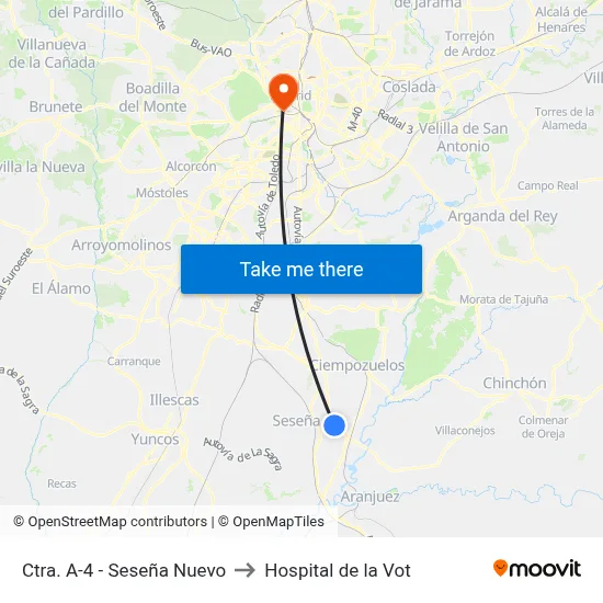 Ctra. A-4 - Seseña Nuevo to Hospital de la Vot map