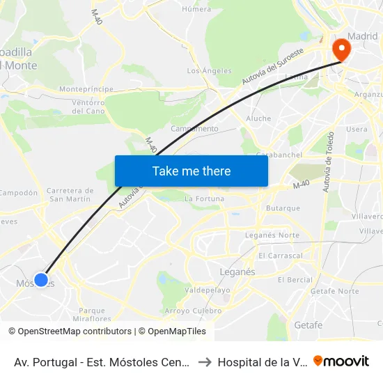 Av. Portugal - Est. Móstoles Central to Hospital de la Vot map