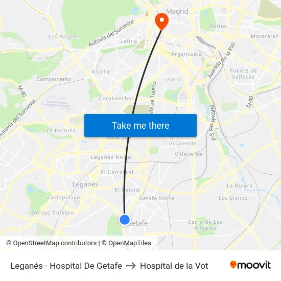 Leganés - Hospital De Getafe to Hospital de la Vot map